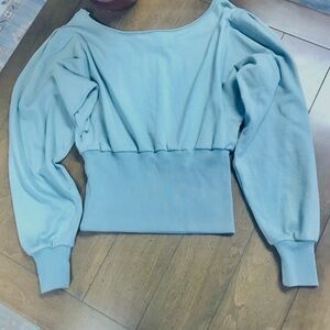 Venus Light Blue Puff Sleeve Sweatshirt Top Size Small